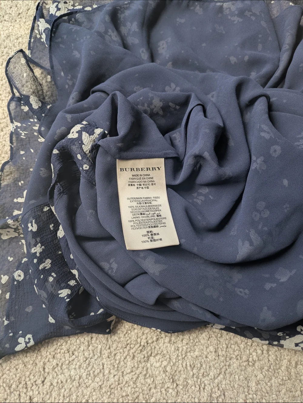 Burberry Brit Silk Navy Floral V-Neck Midi Dress Wedding Guest Brunch Summer - Picture 11 of 14